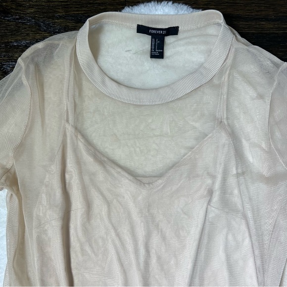 Forever 21 Tan Multilayer Mesh Shirt and Slip Dress Small - Picture 3 of 10